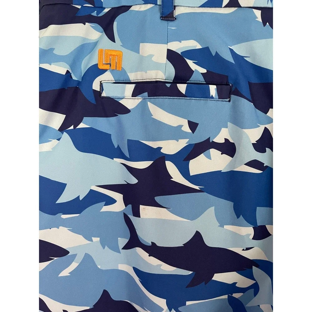 Loudmouth Golf Mens Blue Shark Camo‎ Shorts Size 40 Sharknado Performance